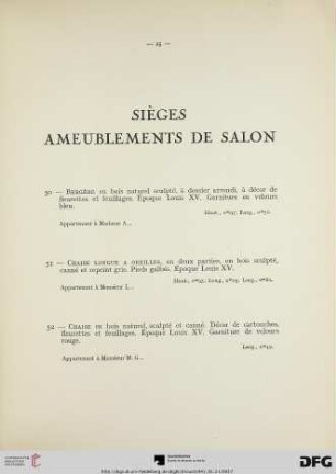 Sièges ameublements de salon (Nr. 50-68) mit Planche IX-X