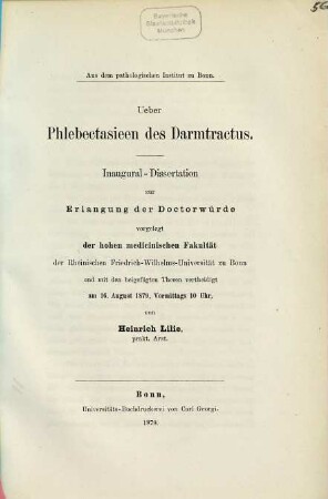 Über Phlebectasieen des Darmtractus : Inaugural-Dissertation