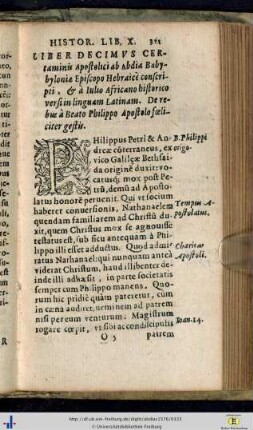 Liber X. De rebus à beato Philippo Apostolo foeliciter gestis.