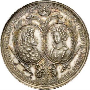 Medaille von Georg Hautsch auf die Krönung Eleonore Magdalenas zur Kaiserin und die Krönung Josephs I. zum römisch-deutschen König, 1690