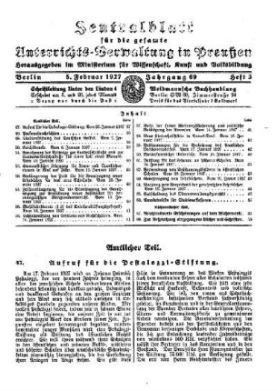 Aufruf für die Pestalozzi-Stiftung : [Amtlicher Teil]