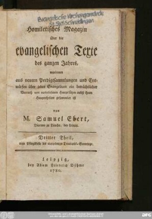 Dritter Theil: Vom Pfingstfeste bis vierzehnten Trinitatis-Sonntage