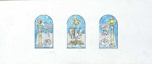Entwurf für 3 Glasfenster - Handwerk Symbole