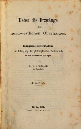 Über die Erzgänge des nordwestlichen Oberharzes