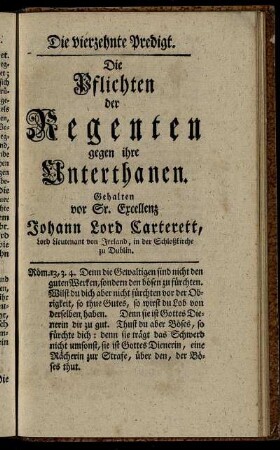Die vierzehnte Predigt. Die Pflichten der Regenten gegen ihre Unterhanen.