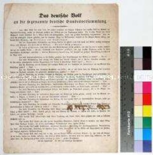 Gegen die Frankfurter Bundesversammlung gerichtetes Protestschreiben pro Eintracht zwischen Fürsten und Völkern