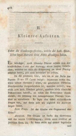 416-427 Ueber die Glaubensprofession, welche die katholischen Geistlichen beym Antritt ihres Amtes abzulegen haben