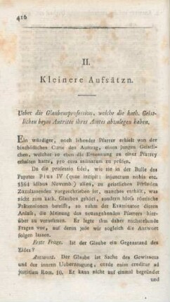 416-427 Ueber die Glaubensprofession, welche die katholischen Geistlichen beym Antritt ihres Amtes abzulegen haben