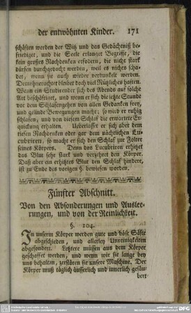 Fünfter Abschnitt. Von den Absonderungen und Ausleerungen, und von der Reinlichkeit