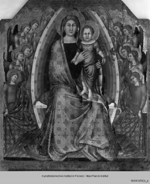 Maria mit Kind und Engel - Maria m. Kind thront in der Mandorla, umgeben von Engeln