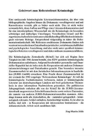 5, Geleitwort zum Referatedienst Kriminologie