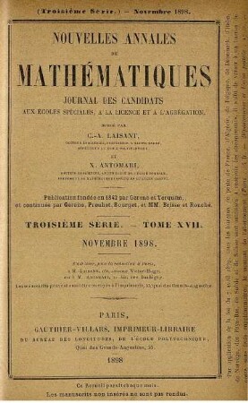 Troisième Série. Tome XVII. Novembre 1898.