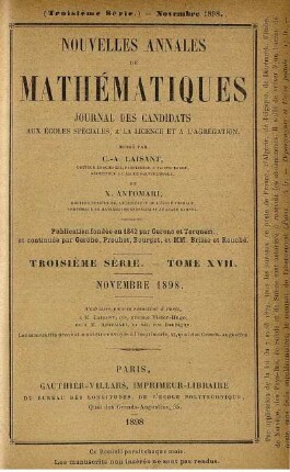 Troisième Série. Tome XVII. Novembre 1898.