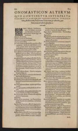 Onomasticon Alterum, Quo Continetur Interpretatio Brevis Variorum Vocabulorum, Turcicorum, Arabicorum, Persicorum, Graecorum, ...