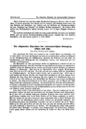 Der allgemeine Charakter der reformatorischen Bewegung früher und jetzt