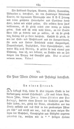 VI. Ein Paar Worte Olivier und Pestalozzi betreffend.