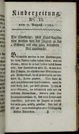 Nro. VI. vom 7. August. 1780.