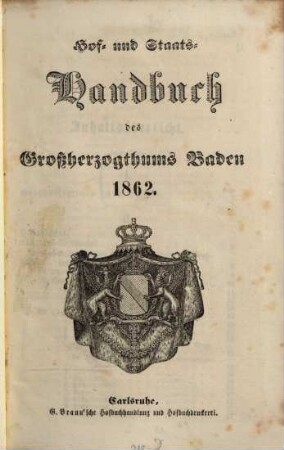 Hof- und Staats-Handbuch des Grossherzogthums Baden, 1862