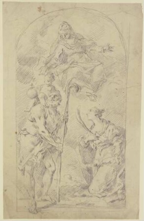 Maria auf Wolken mit dem Heiligen Christophorus und einer Heiligen