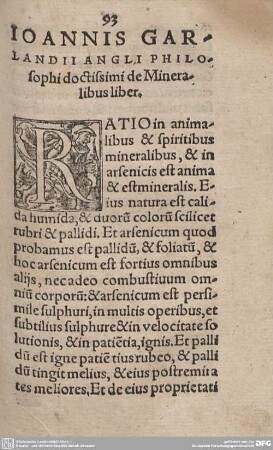 IOANNIS GARLANDII ANGLI PHILOSOPHI doctissimi de Mineralibus liber.