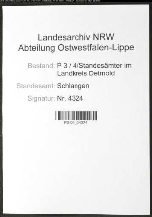 Sterberegister Standesamt Schlangen