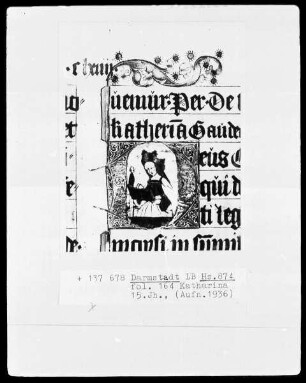 Festmissale — Erweiterungen aus der Zeit um 1485, Folio 117-178 — ---, Folio 117-178Initiale D (eus) mit der heiligen Katharina, Folio 164recto