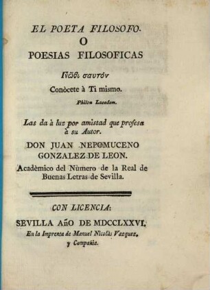 El Poeta Filosofo O Poesias Filosoficas En Verso Pentametro, [5]