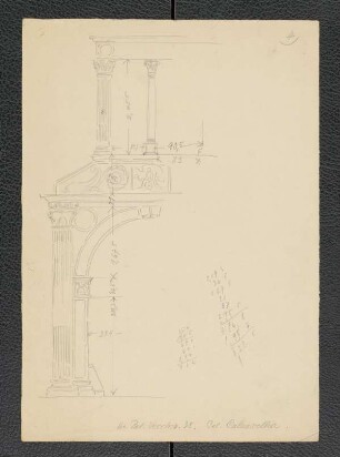 Palazzo Calzavellia zu Brescia, Portal (Ausschnitt), Pfeilerkapitell, Schlussstein vom Bogen