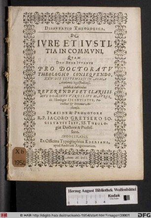Dispvtatio Theologica, De Ivre Et Ivstitia In Commvni