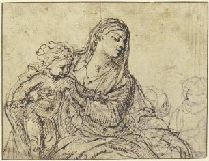 Sitzende Madonna mit Kind, Halbfigur nach rechts