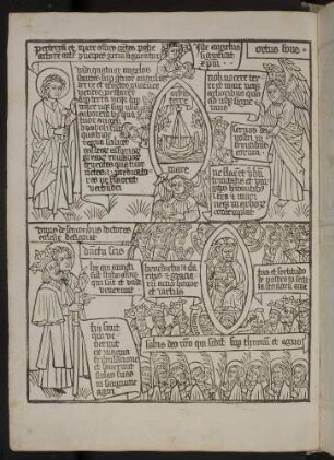 (1) Johannes, Engel, vier Engel halten die vier Winde der auf (Apc. VII, 1-3); (2) Der Chor der Auserwählten, Maiestas Domini mit Lamm Gottes (Apc. VII, 9-17).