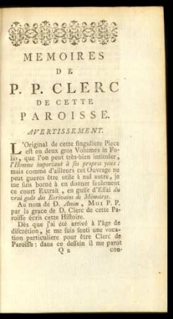 Memoires de P. P. Clerc de cette Paroisse