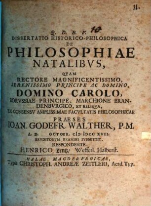 Diss. hist. philos. de philosophiae natalibus