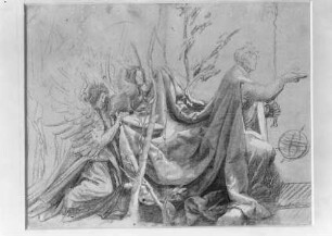 Kniender König, dem zwei Engel die Schleppe tragen, Folio recto