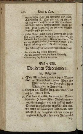 Das 9. Cap. Von denen Niederlanden. lat. Belgium.