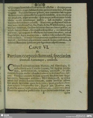 Caput VI. De Partium corporis humani, speciatim Dentium Auriumque, consensu