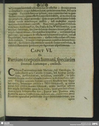Caput VI. De Partium corporis humani, speciatim Dentium Auriumque, consensu