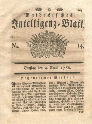 No. 14, Dinstag den 4. April 1786