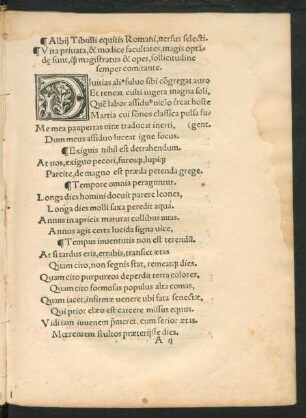 Albii Tibulli equitis Romani, versus selecti. Vita privata, & modice facultates, magis opta[n]de sunt, q[uem] magistratus & opes, sollicitudine semper comitante.