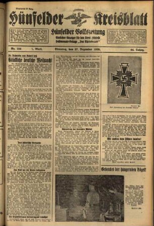 Erste Ausgabe vom Dienstag, den 27. Dezember 1938.