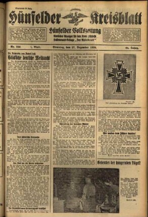Erste Ausgabe vom Dienstag, den 27. Dezember 1938.