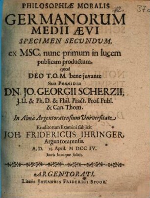Philosophiae moralis Germanorum medii aevi specimen secundum : ex msc. nunc primum in lucem publicam productum
