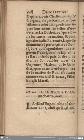 De La Ville D'Engoulesme & autres, lieux