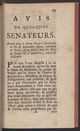 Avis de quelques Senateurs.