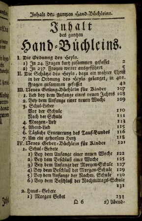 Inhalt des gantzen Hand-Büchleins.