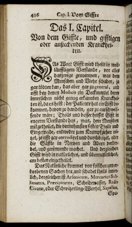 Das I. Capitel. Von dem Giffte, und gifftigen oder ansteckenden Kranckheiten.