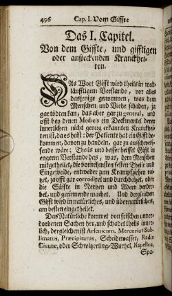 Das I. Capitel. Von dem Giffte, und gifftigen oder ansteckenden Kranckheiten.