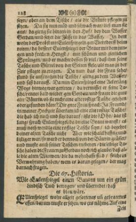 Die 67. Historia. Wie Eulenspiegel einen Bauren um ein grün Lindisch Tuch betrogen/ und überredet/ daß es blau wäre