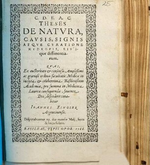 Theses de natura, causis, signis atque curatione hydropis, eiusque differentiarum