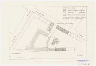 Sanierung Kreuzberg, Berlin Untersuchungen und Planungen von Werner March: Mappe Kreuzberg. Block 69, Lageplan, Erhaltungswerte und geplante Bausubstanz, 1:10000